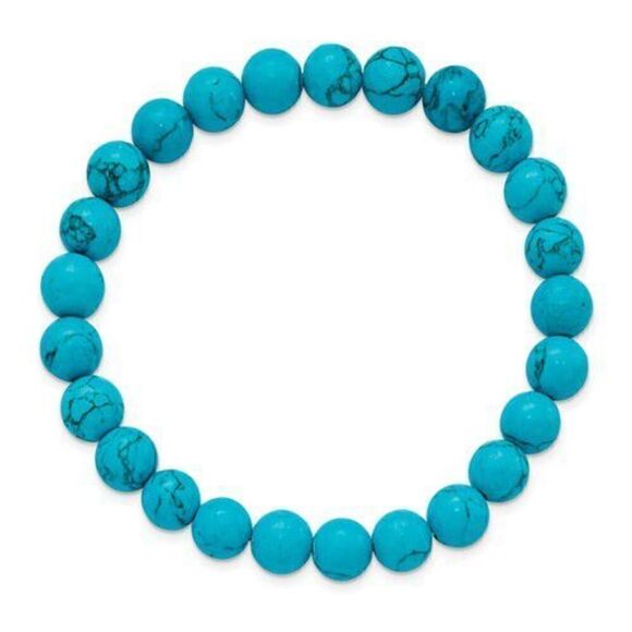 Chisel 8mm Blue Turquoise Agate Beaded Stretch Bracelet - Picture 2 of 4